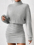 Bodycon Long-Sleeved High-Neck Ribbed Knit Dress