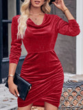 Casual solid color halter neck sexy velvet dress