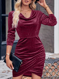 Casual solid color halter neck sexy velvet dress