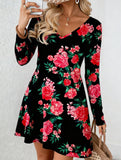 Casual V-print A-line dress
