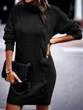 High-neck long-sleeved bodycon sweater dress