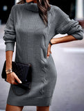 High-neck long-sleeved bodycon sweater dress