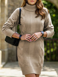 High-neck long-sleeved bodycon sweater dress