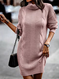 High-neck long-sleeved bodycon sweater dress