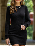 Round neck long-sleeved bodycon sweater dress