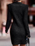 Round neck long-sleeved bodycon sweater dress