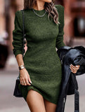 Round neck long-sleeved bodycon sweater dress