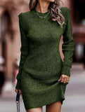 Round neck long-sleeved bodycon sweater dress