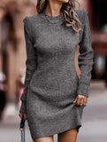 Round neck long-sleeved bodycon sweater dress