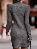 Round neck long-sleeved bodycon sweater dress