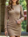 Round neck long-sleeved bodycon sweater dress