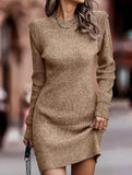 Round neck long-sleeved bodycon sweater dress