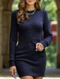 Round neck long-sleeved bodycon sweater dress