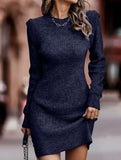 Round neck long-sleeved bodycon sweater dress