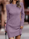 Round neck long-sleeved bodycon sweater dress