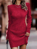 Round neck long-sleeved bodycon sweater dress
