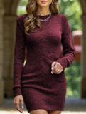 Round neck long-sleeved bodycon sweater dress