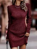 Round neck long-sleeved bodycon sweater dress