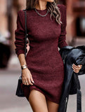 Round neck long-sleeved bodycon sweater dress