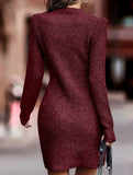 Round neck long-sleeved bodycon sweater dress