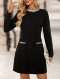 Solid color casual round neck dress
