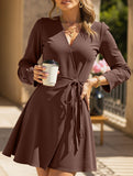 Retro waist tie long sleeve dress