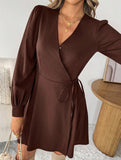 Retro waist tie long sleeve dress