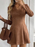 Solid color fitted waist long sleeve lapel dress