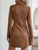 Solid color fitted waist long sleeve lapel dress