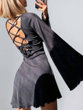 Casual bell-sleeve backless dress