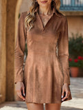 Solid color fitted waist long sleeve lapel dress