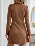Solid color fitted waist long sleeve lapel dress