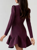 A-line dress with ruffles and puff sleeves