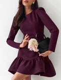 A-line dress with ruffles and puff sleeves