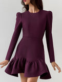A-line dress with ruffles and puff sleeves