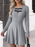 Grey textured knit fitted dress