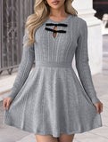 Grey textured knit fitted dress