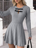 Grey textured knit fitted dress