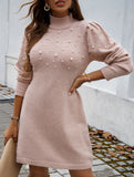 Solid color long-sleeved sweater dress