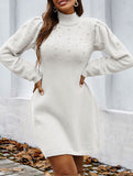Solid color long-sleeved sweater dress