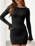 Round neck ruffled knit slim-fit bodycon skirt