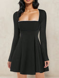Lace-trimmed square neck A-line dress