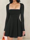 Lace-trimmed square neck A-line dress