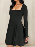 Lace-trimmed square neck A-line dress