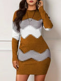 Round neck long sleeve knit bodycon dress