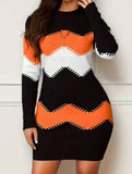 Round neck long sleeve knit bodycon dress