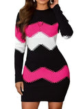 Round neck long sleeve knit bodycon dress