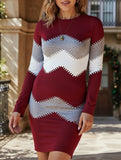 Round neck long sleeve knit bodycon dress