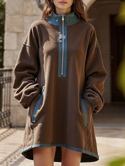 Brown turtleneck zip-up short dress