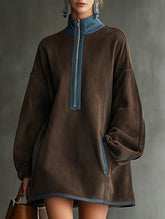 Brown turtleneck zip-up short dress